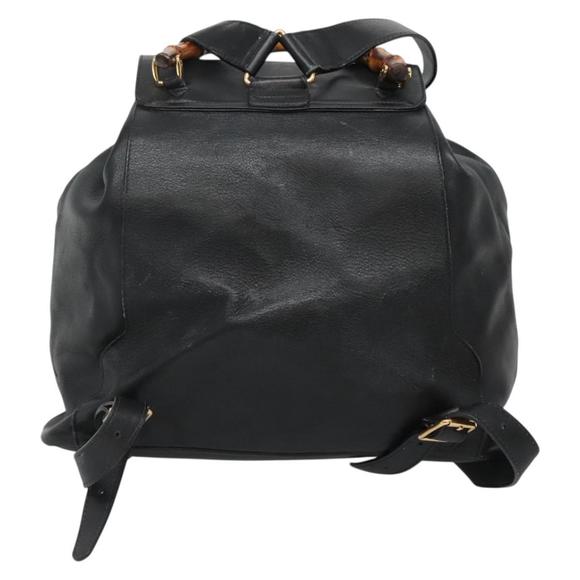 GUCCI Bamboo Backpack Leather Black Gold 003 2058 0016 Auth 136184 main image 14